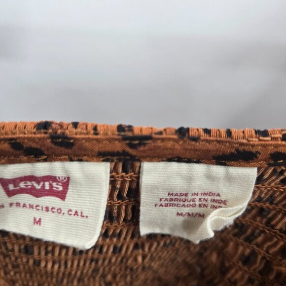 Levi's Brown Animal Print Kaila Ruched Puffed Sleeve Crop Top Medium - Picture 3 of 8